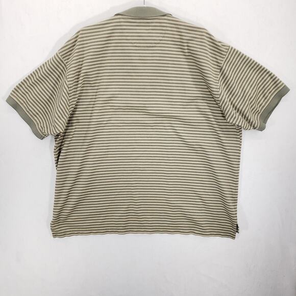 IZOD Polo Mens XXL Green Beige Striped Double Mercerized Short Sleeve Shirt - Picture 7 of 10